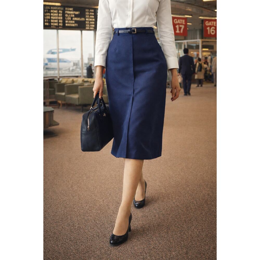70s Vintage Bronson California Blue Midi Skirt Belted High Waist A Line Small